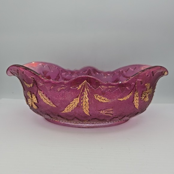United States Glass Company Delaware Pattern Cranberry/Gold Fruit Bowl c. 1899